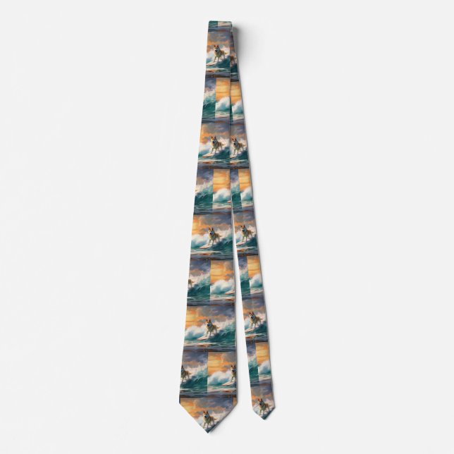 Akita Beach Surfing Painting Neck Tie (Front)