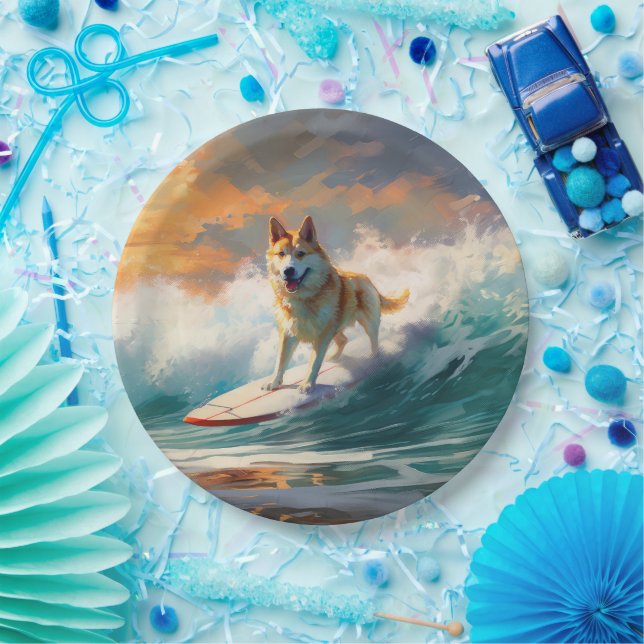 Akita Beach Surfing Painting Paper Plates (Party)