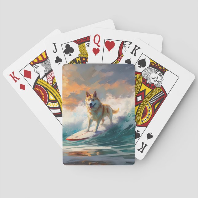 Akita Beach Surfing Painting Poker Cards (Back)