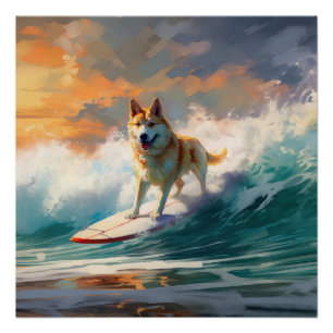 Akita Beach Surfing Painting Poster
