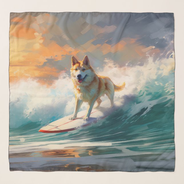 Akita Beach Surfing Painting Scarf (Front)