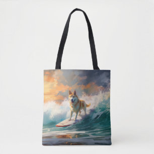 Akita Beach Surfing Painting Tote Bag