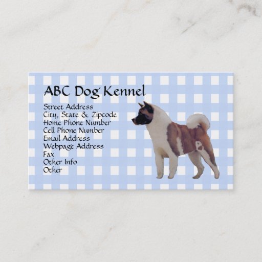 Customizable Akita Blue Gingham Business Card Template