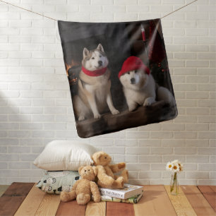 Akita by the Fireplace Christmas  Baby Blanket