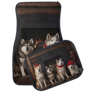 Akita by the Fireplace Christmas Car Floor Mat