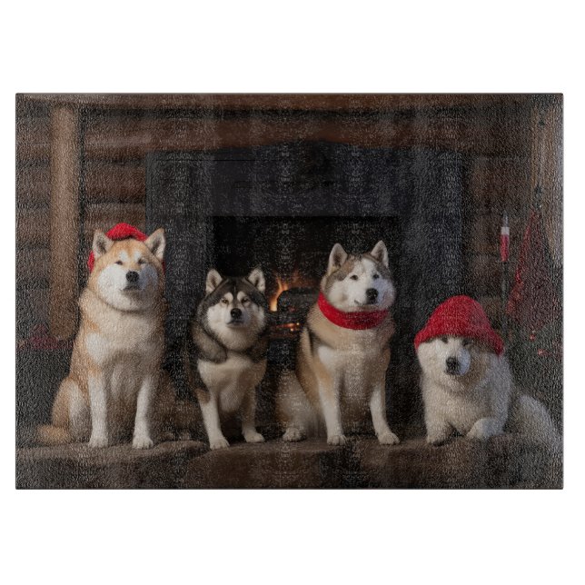 Akita by the Fireplace Christmas  Cutting Board (Front)