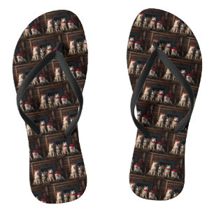 Akita by the Fireplace Christmas Flip Flops