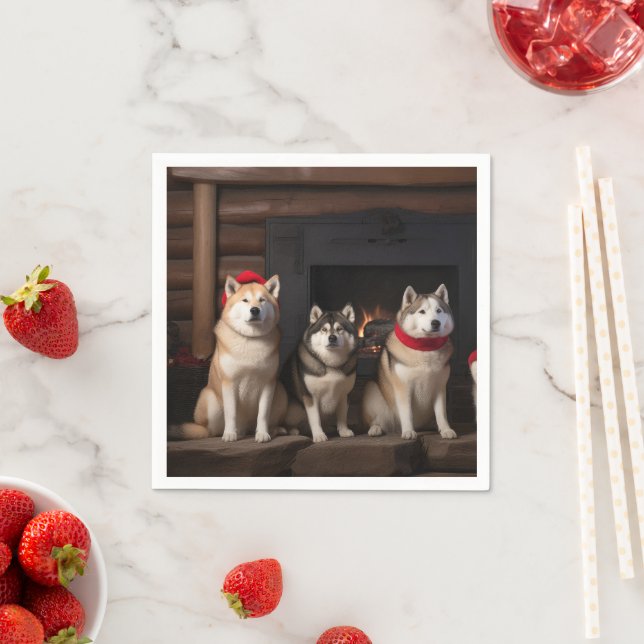 Akita by the Fireplace Christmas  Napkins (Insitu)