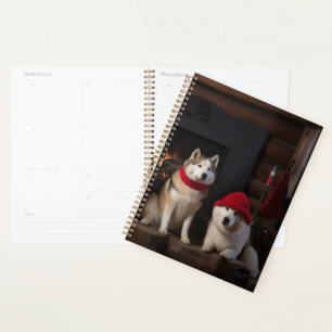 Akita by the Fireplace Christmas Planner