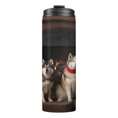 Akita by the Fireplace Christmas  Thermal Tumbler