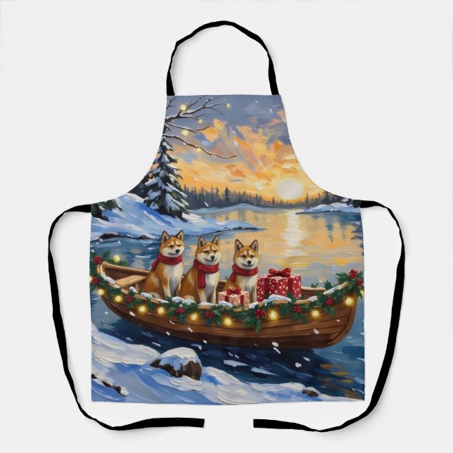 Akita Christmas Boat Holiday Apron (Front)