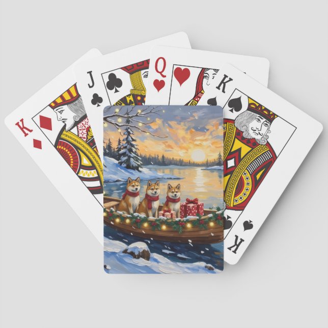 Akita Christmas Boat Holiday Poker Cards (Back)
