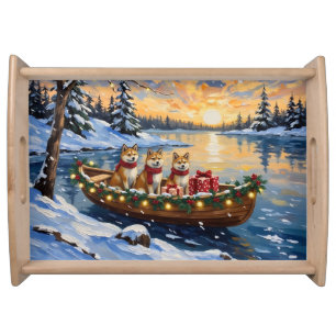 Akita Christmas Boat Holiday Serving Tray