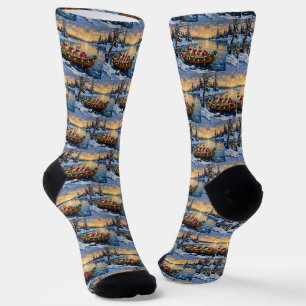 Akita Christmas Boat Holiday Socks