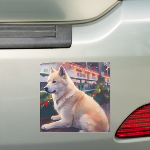 Akita Christmas Cruise Pawsome Holiday Delight Car Magnet