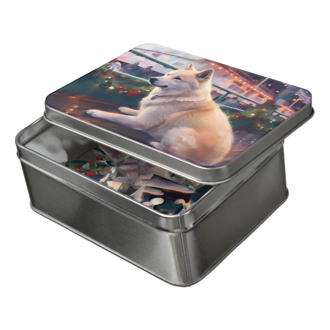 Akita Christmas Cruise: Pawsome Holiday Delight Jigsaw Puzzle (Lid Open)