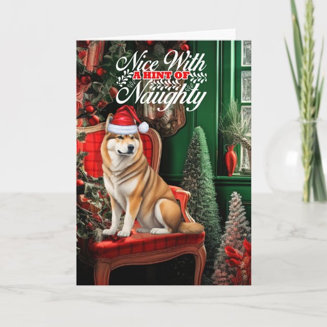 Akita Christmas Dog Naughty or Nice Holiday Card (Front)