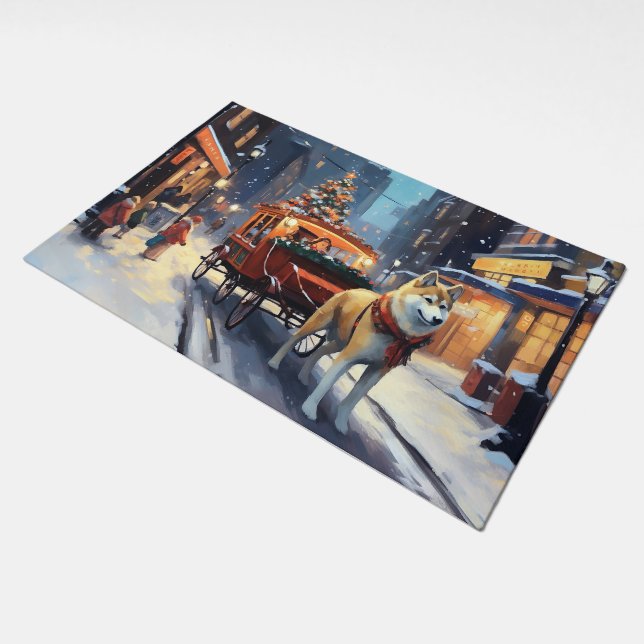 Akita Christmas Festive Season Doormat (Angled)