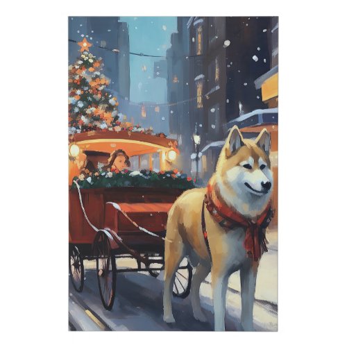 Akita Christmas Festive Season Faux Canvas Print