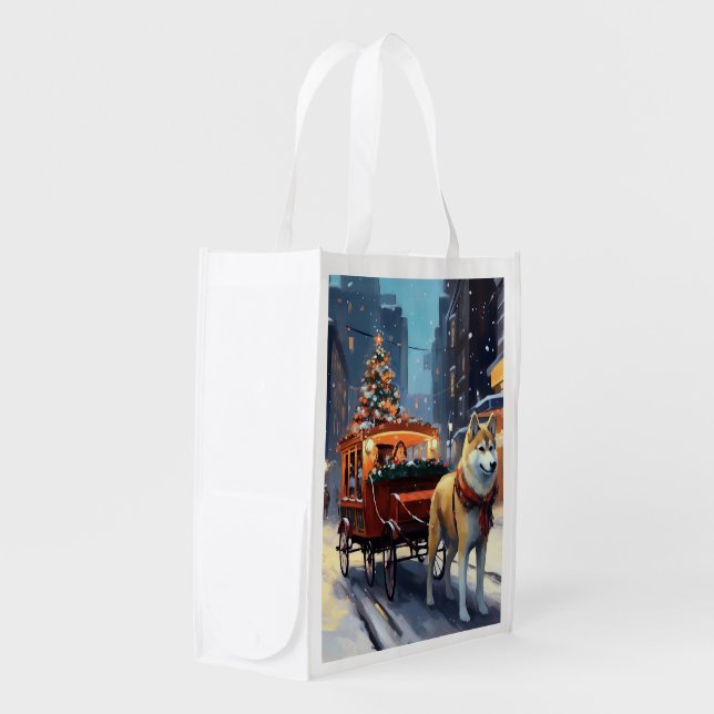 Akita Christmas Festive Season Grocery Bag (Front Side)