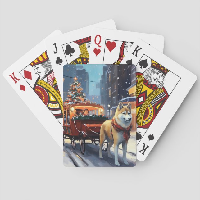 Akita Christmas Festive Season Poker Cards (Back)