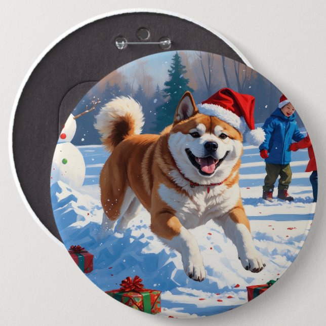 Akita Christmas Festive Snow Scene  Button (Front & Back)