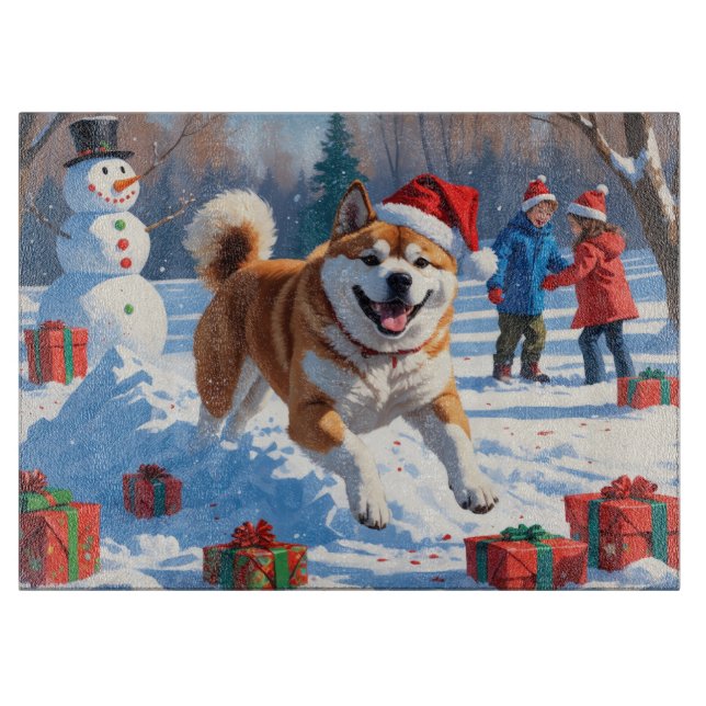 Akita Christmas Festive Snow Scene  Cutting Board (Front)