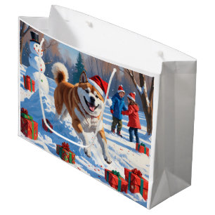 Akita Christmas Festive Snow Scene Large Gift Bag