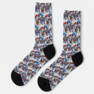 Akita Christmas Festive Snow Scene Socks