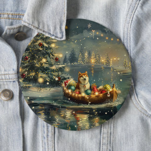 Akita Christmas Festive Voyage Button