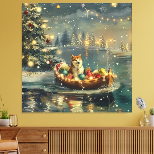 Akita Christmas Festive Voyage Canvas Print