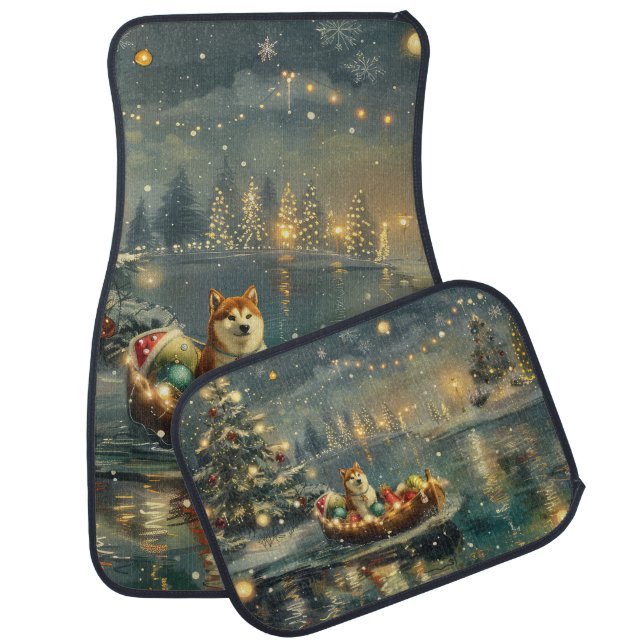 Akita Christmas Festive Voyage Car Floor Mat (Set)
