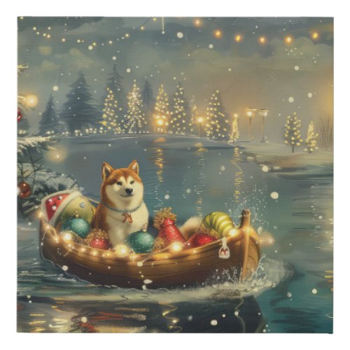 Akita Christmas Festive Voyage Faux Canvas Print