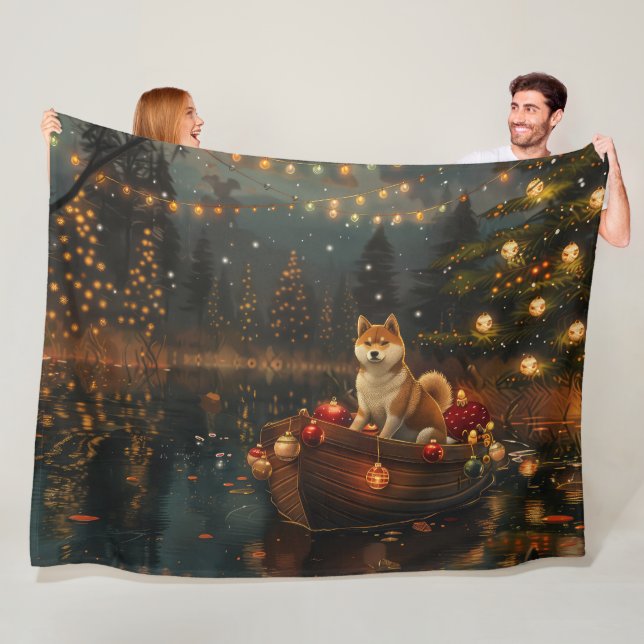Akita Christmas Festive Voyage Fleece Blanket (In Situ)