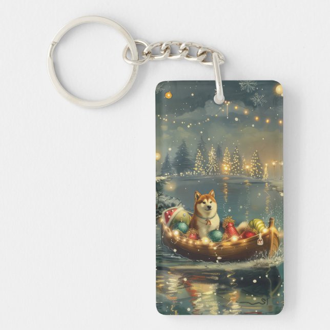 Akita Christmas Festive Voyage Keychain (Front)