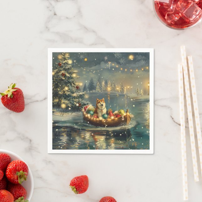 Akita Christmas Festive Voyage Napkins (Insitu)