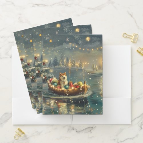 Akita Christmas Festive Voyage Pocket Folder