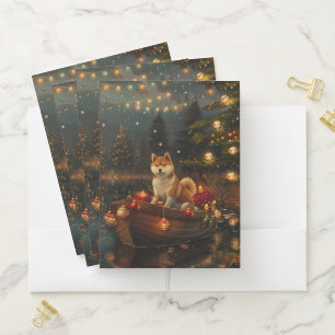 Akita Christmas Festive Voyage Pocket Folder