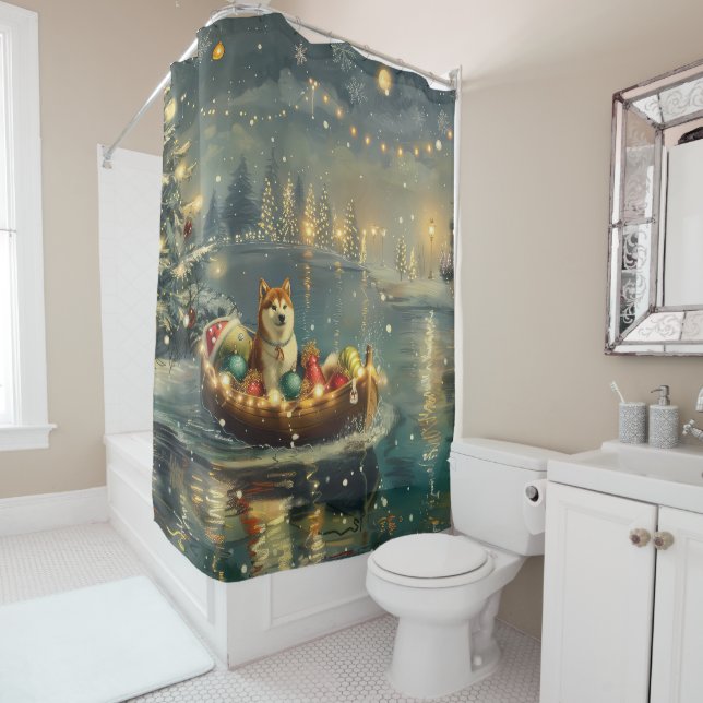 Akita Christmas Festive Voyage Shower Curtain (In Situ)