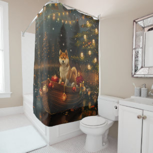 Akita Christmas Festive Voyage Shower Curtain