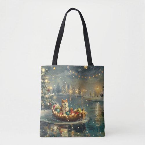 Akita Christmas Festive Voyage Tote Bag