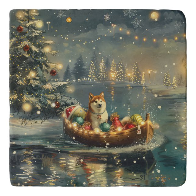 Akita Christmas Festive Voyage Trivet (Front)
