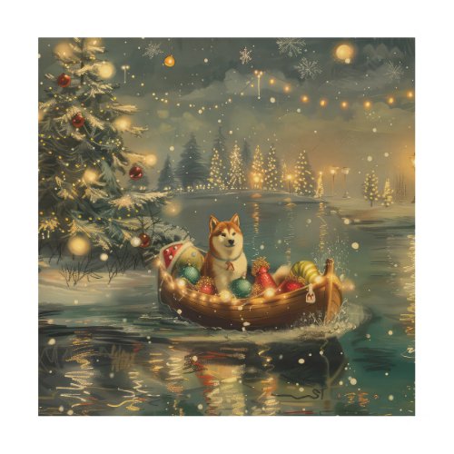 Akita Christmas Festive Voyage Wood Wall Art