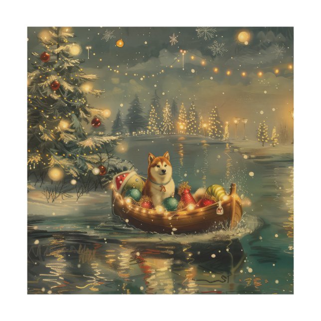 Akita Christmas Festive Voyage Wood Wall Art (Front)
