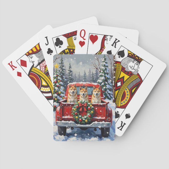 Akita Christmas Red Truck Holiday Poker Cards (Back)
