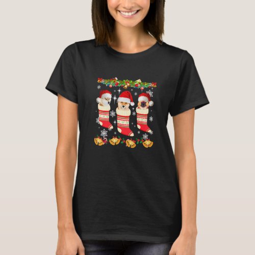 Akita Christmas Socks X mas Lights Pajama Matching T_Shirt