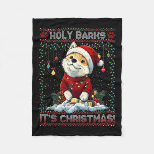Akita Christmas Tree Lights Decorations Dog Lover  Fleece Blanket