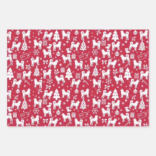 Akita Christmas Wrapping Paper Sheets (Front)