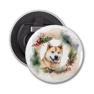 Akita Christmas Wreath Festive Pup Bottle Opener