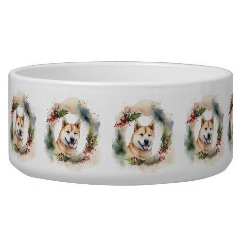 Akita Christmas Wreath Festive Pup Bowl